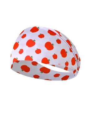 BBTDIN Apple Print Headband Turban Girls Fruits Apple Hair Band Red Apple Pattern Headwear BW88 (White Band, Free Size)
