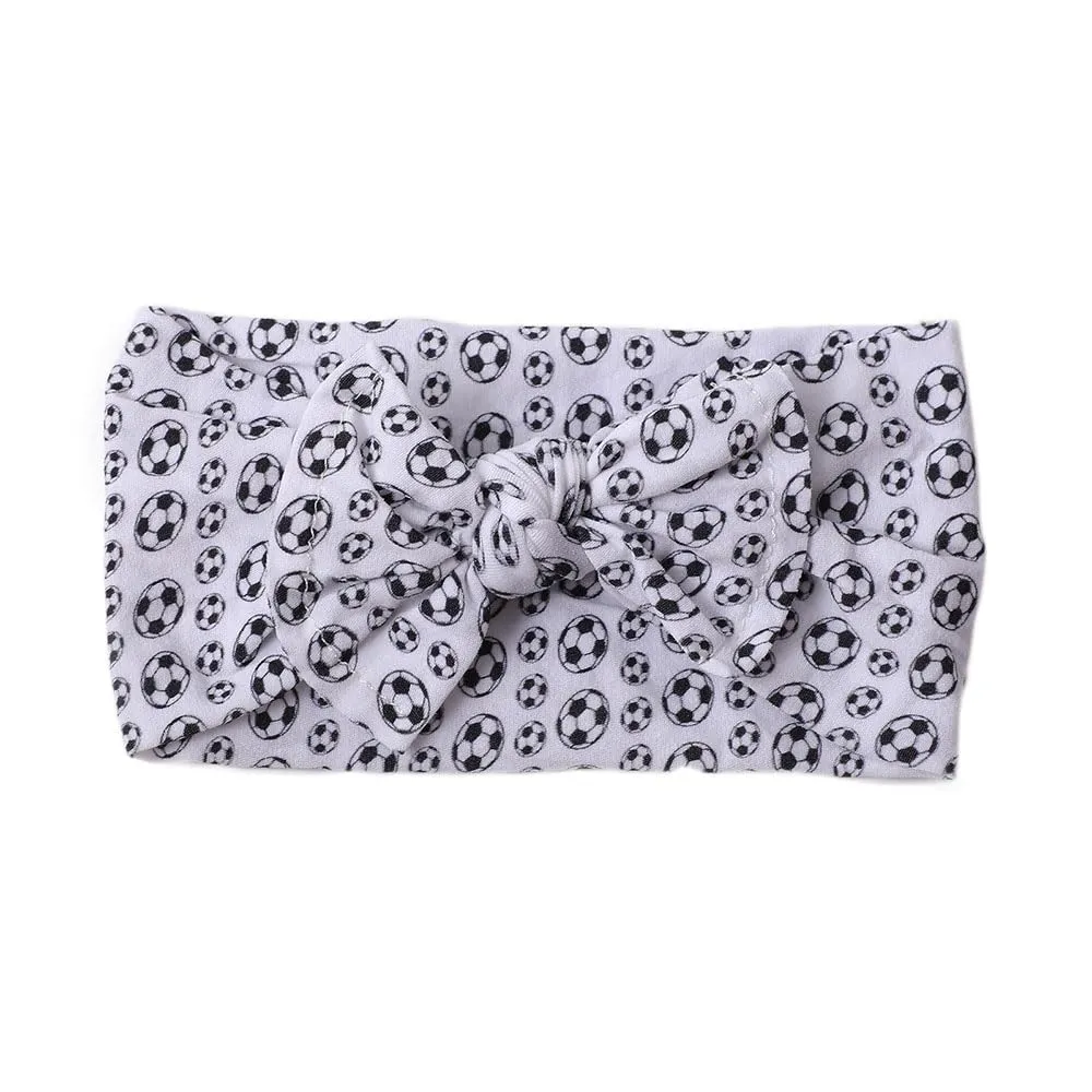 BBTDIN Baby Girls Soccer Headband Turban Infant Football Hairband Bowknot Newborn Soccer Bow Headwarp BTB10 (A1-White)