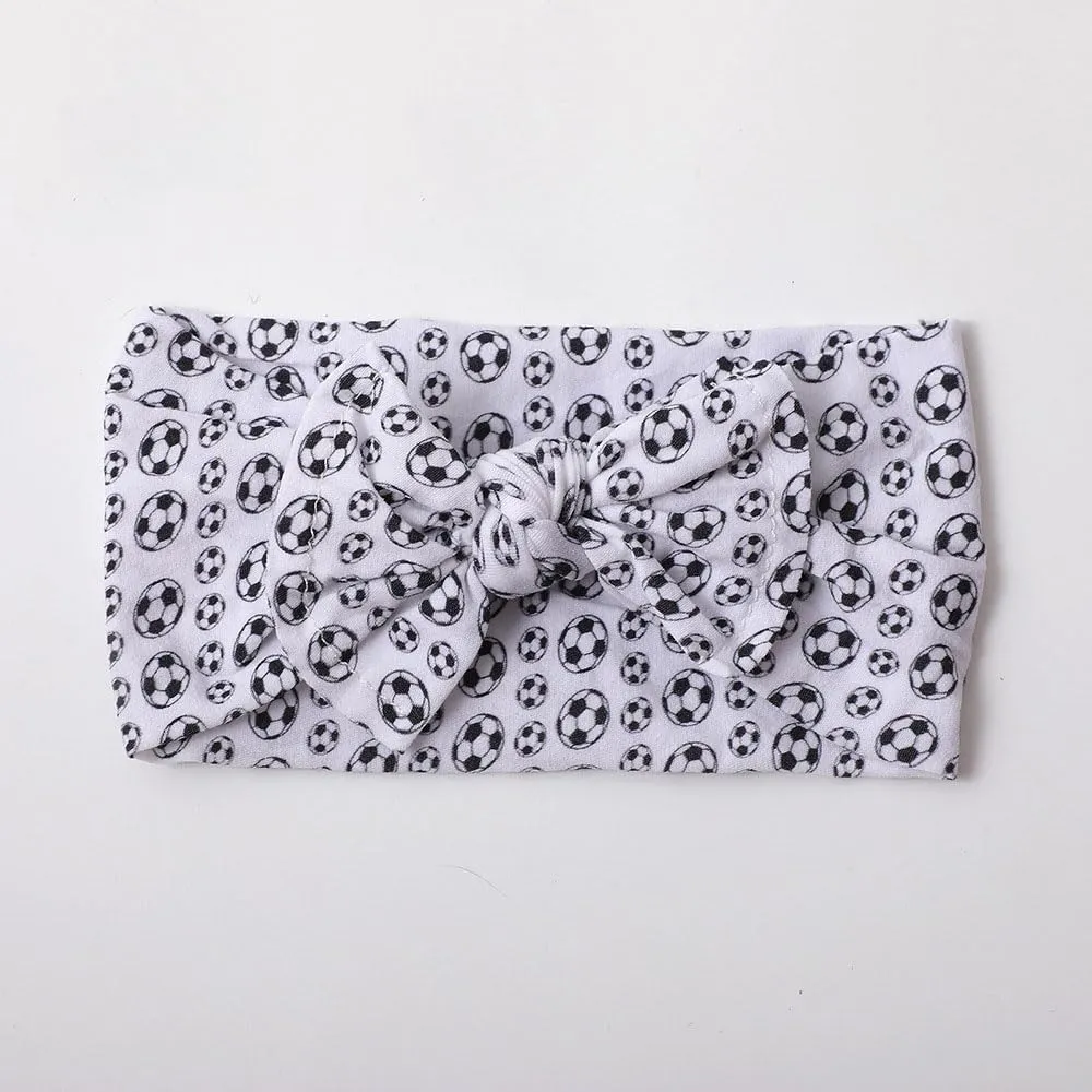 BBTDIN Baby Girls Soccer Headband Turban Infant Football Hairband Bowknot Newborn Soccer Bow Headwarp BTB10 (A1-White)