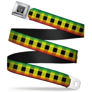 BD Wings Logo CLOSE-UP Full Color Black Silver Seatbelt Belt - Buffalo Plaid Rasta Webbing