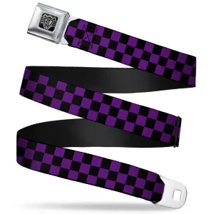 BD Wings Logo CLOSE-UP Full Color Black Silver Seatbelt Belt - Checker Black/Purple Webbing