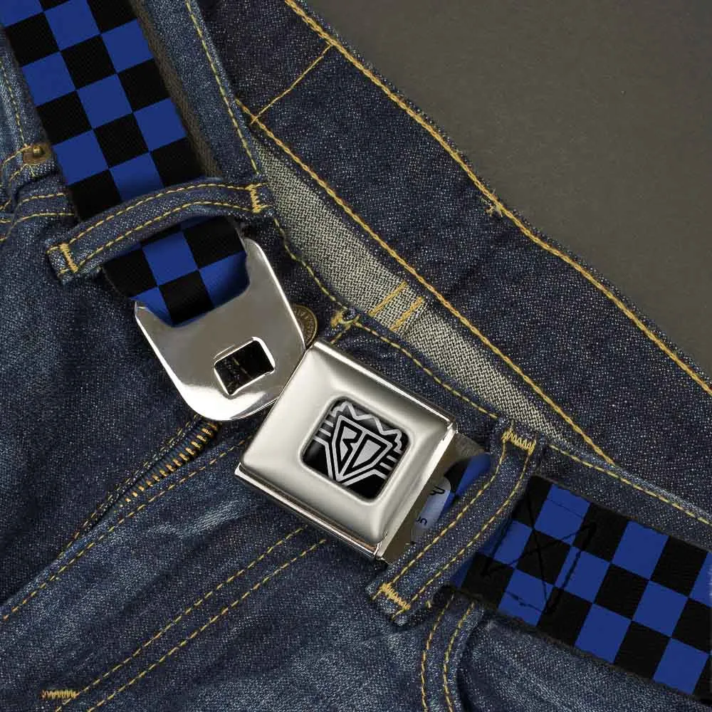 BD Wings Logo CLOSE-UP Full Color Black Silver Seatbelt Belt - Checker Black/Royal 288C Webbing