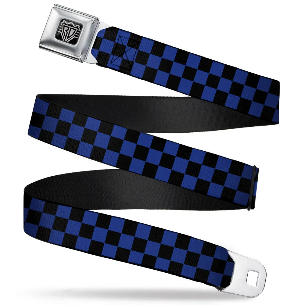 BD Wings Logo CLOSE-UP Full Color Black Silver Seatbelt Belt - Checker Black/Royal 288C Webbing
