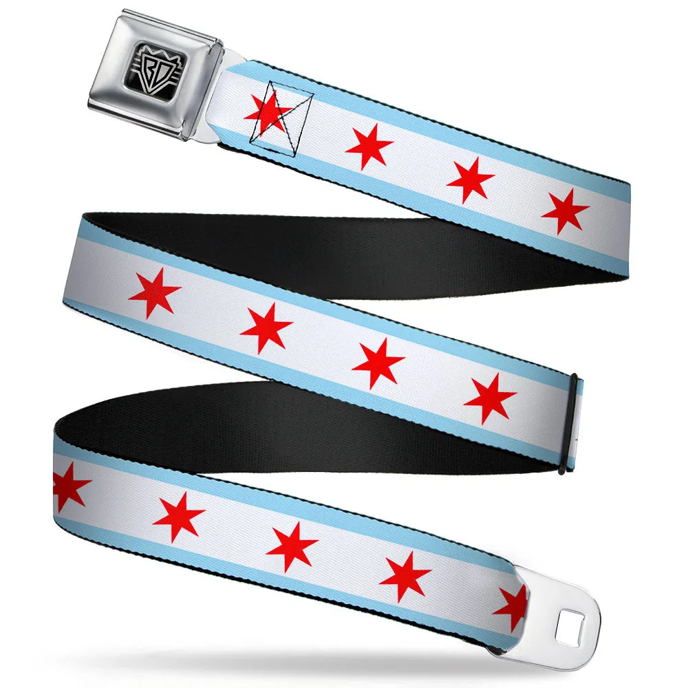 BD Wings Logo CLOSE-UP Full Color Black Silver Seatbelt Belt - Chicago Flag Webbing