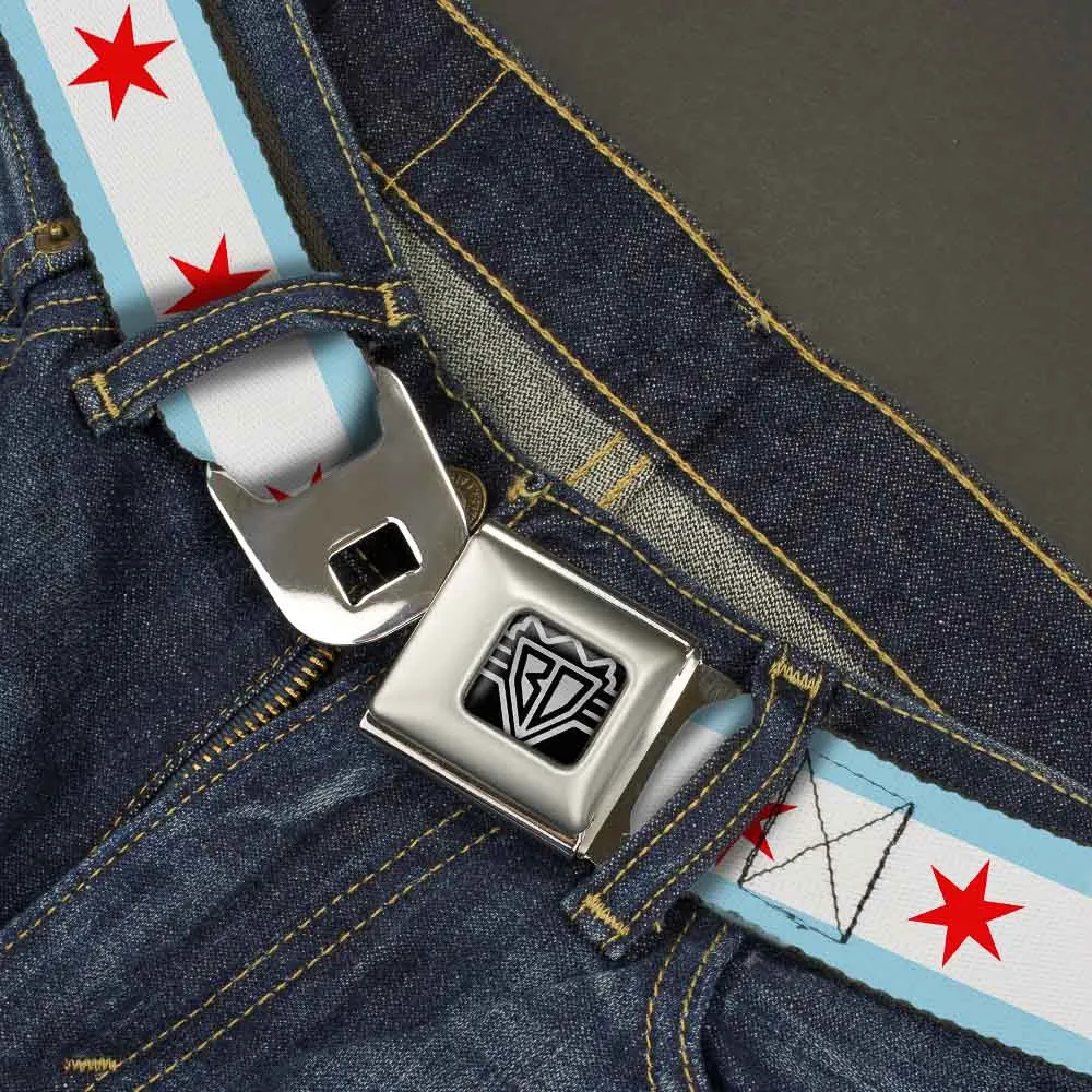 BD Wings Logo CLOSE-UP Full Color Black Silver Seatbelt Belt - Chicago Flag Webbing