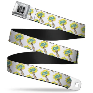 BD Wings Logo CLOSE-UP Full Color Black Silver Seatbelt Belt - Fist Pump White/Yellow Webbing