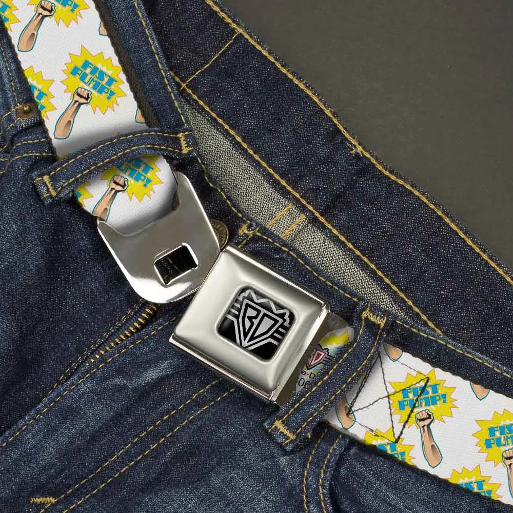 BD Wings Logo CLOSE-UP Full Color Black Silver Seatbelt Belt - Fist Pump White/Yellow Webbing