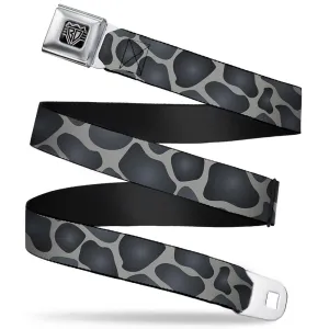 BD Wings Logo CLOSE-UP Full Color Black Silver Seatbelt Belt - Giraffe Spots Gray/Charcoal Webbing