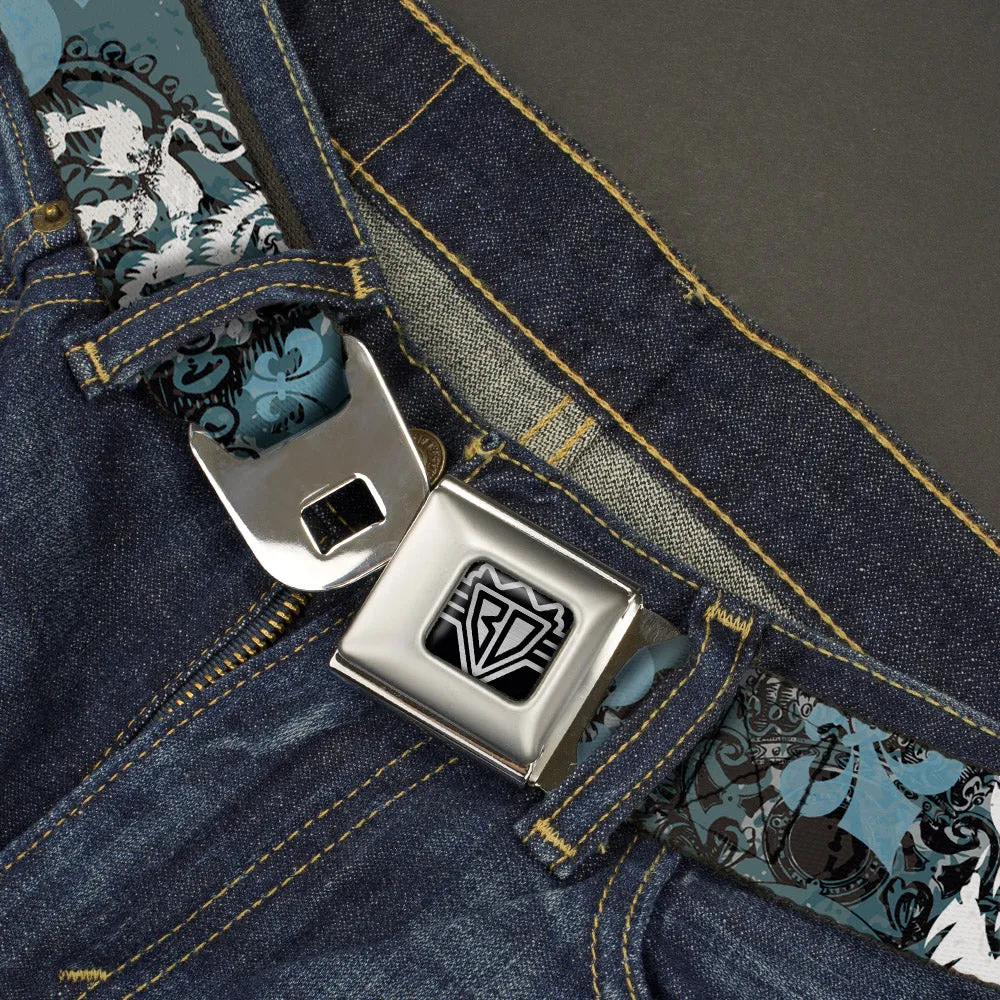 BD Wings Logo CLOSE-UP Full Color Black Silver Seatbelt Belt - Gothic 8 Webbing