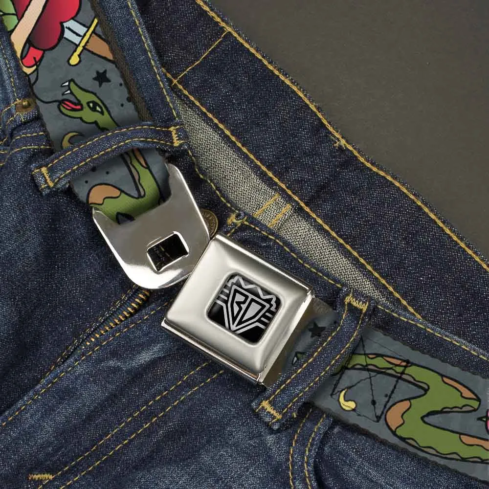 BD Wings Logo CLOSE-UP Full Color Black Silver Seatbelt Belt - Live Hard Die Young Gray Webbing