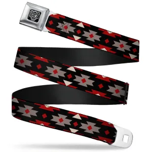 BD Wings Logo CLOSE-UP Full Color Black Silver Seatbelt Belt - Navajo Red/Black/Gray/Red Webbing