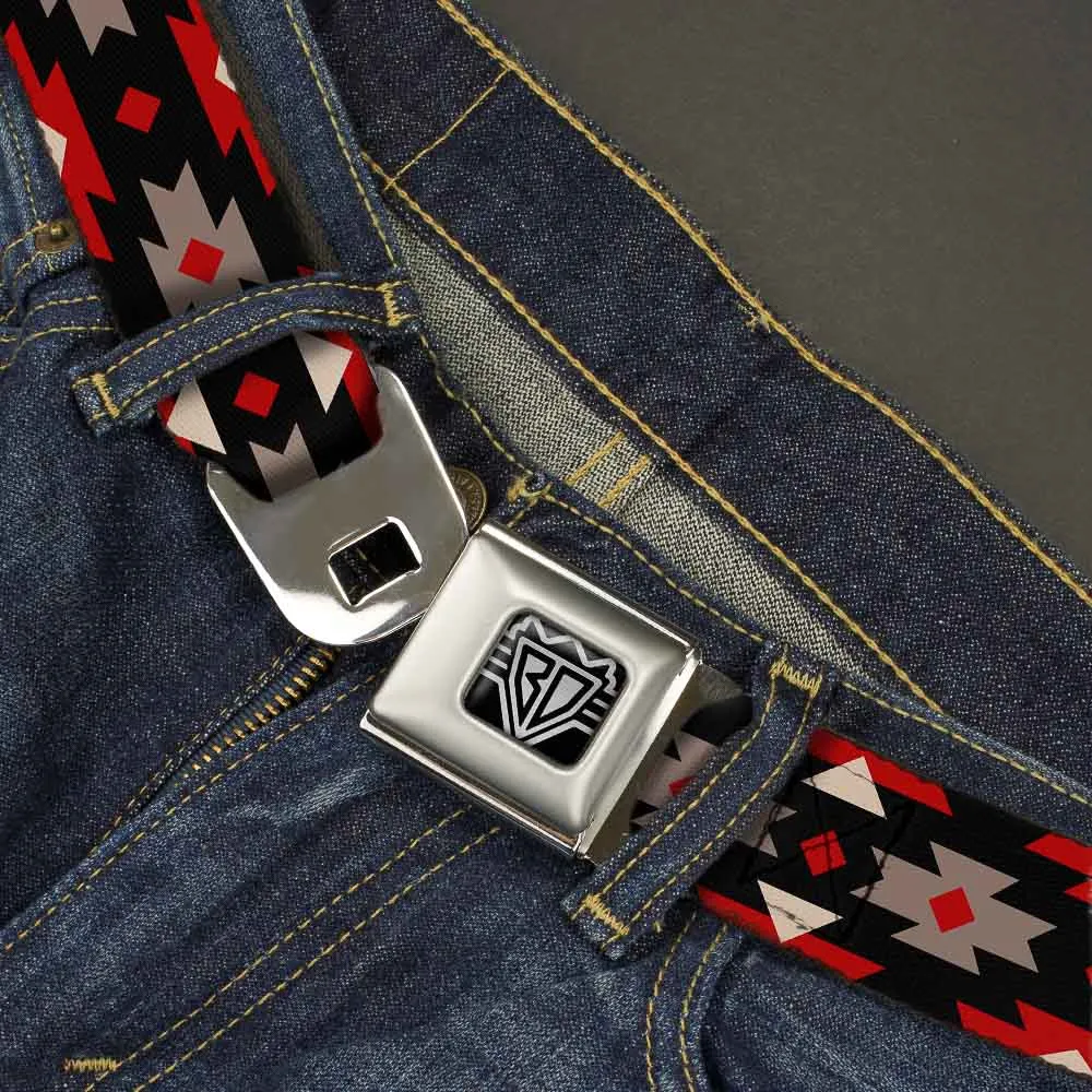 BD Wings Logo CLOSE-UP Full Color Black Silver Seatbelt Belt - Navajo Red/Black/Gray/Red Webbing