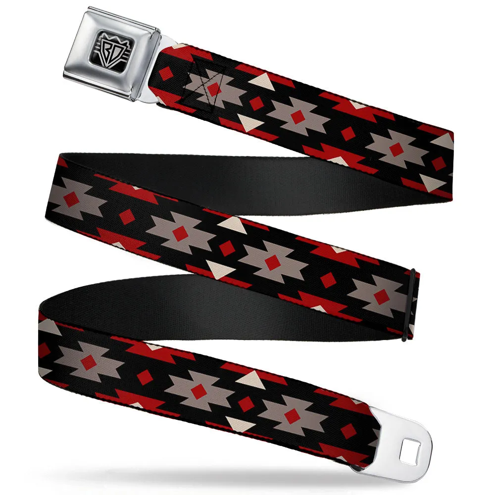 BD Wings Logo CLOSE-UP Full Color Black Silver Seatbelt Belt - Navajo Red/Black/Gray/Red Webbing