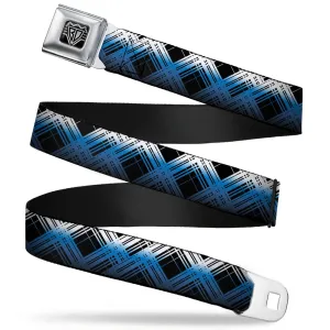 BD Wings Logo CLOSE-UP Full Color Black Silver Seatbelt Belt - Plaid X Gradient Black/White/Blue Webbing