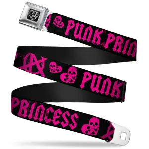 BD Wings Logo CLOSE-UP Full Color Black Silver Seatbelt Belt - Punk Princess Black/Fuchsia Webbing