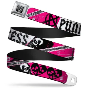 BD Wings Logo CLOSE-UP Full Color Black Silver Seatbelt Belt - Punk Princess w/Zippers & Skulls Webbing