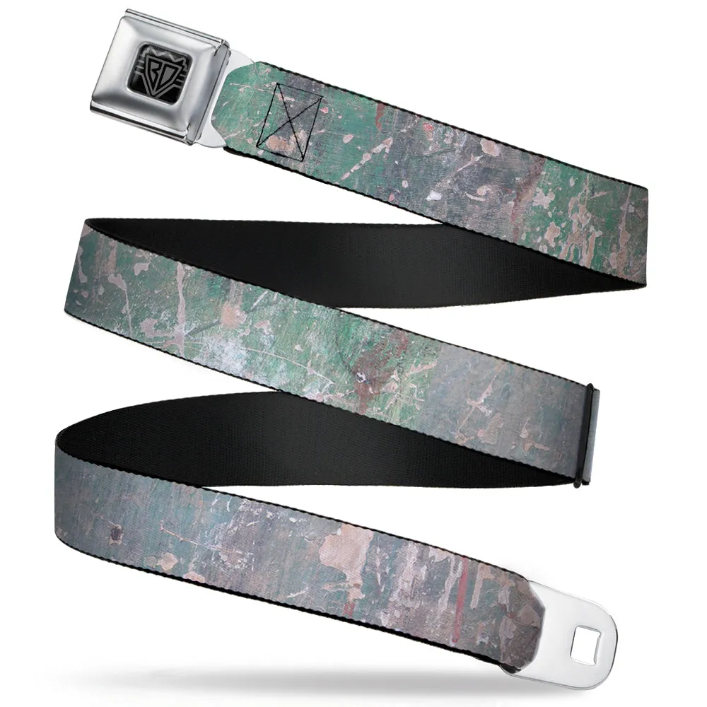 BD Wings Logo CLOSE-UP Full Color Black Silver Seatbelt Belt - Rustic Concrete Panels2 Webbing
