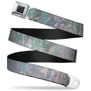 BD Wings Logo CLOSE-UP Full Color Black Silver Seatbelt Belt - Rustic Concrete Panels2 Webbing
