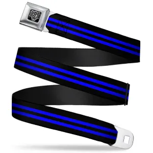 BD Wings Logo CLOSE-UP Full Color Black Silver Seatbelt Belt - Stripe Black/Blue Webbing