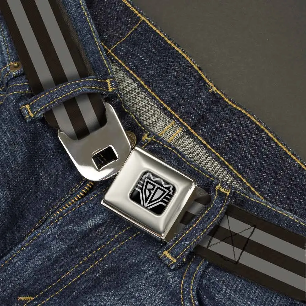 BD Wings Logo CLOSE-UP Full Color Black Silver Seatbelt Belt - Stripes 3Black/2Gray Webbing