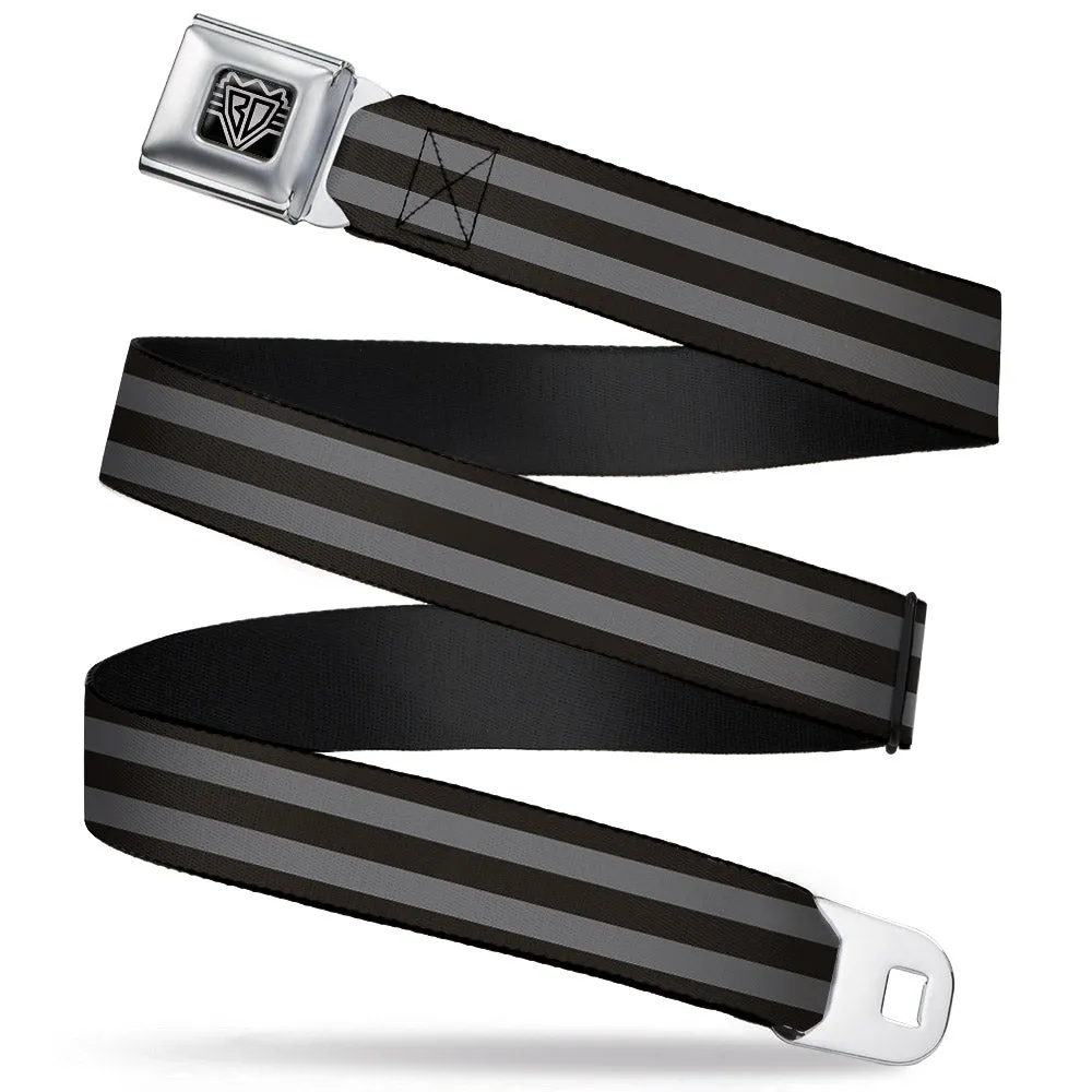 BD Wings Logo CLOSE-UP Full Color Black Silver Seatbelt Belt - Stripes 3Black/2Gray Webbing