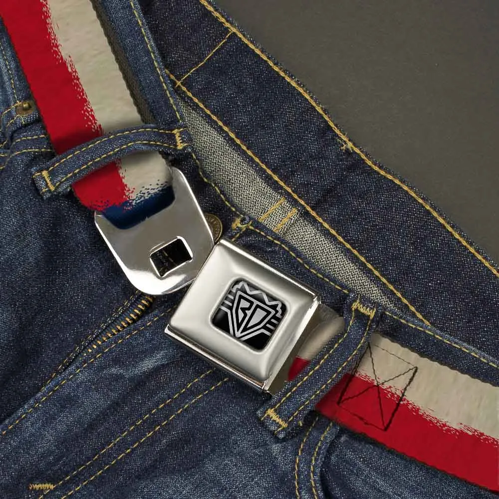 BD Wings Logo CLOSE-UP Full Color Black Silver Seatbelt Belt - Texas Flag CLOSE-UP Distressed Painting Webbing