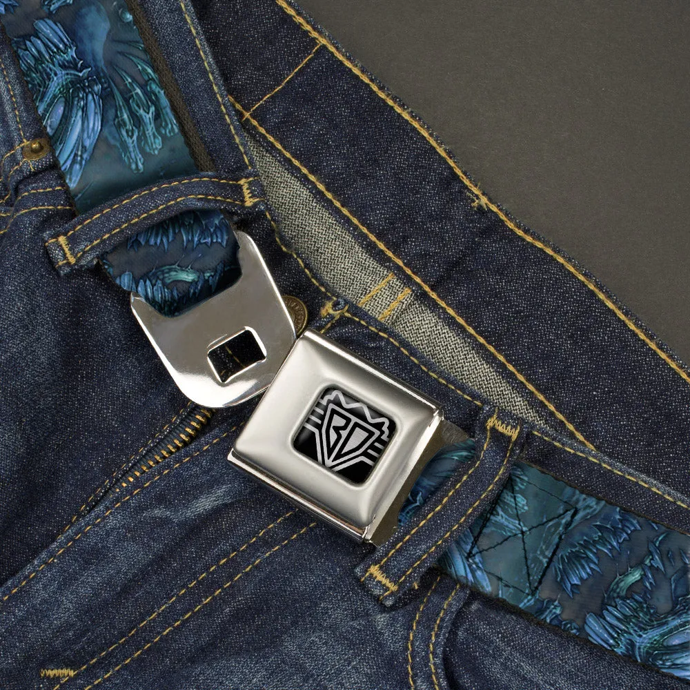 BD Wings Logo CLOSE-UP Full Color Black Silver Seatbelt Belt - TJ-Brutal Blue Webbing