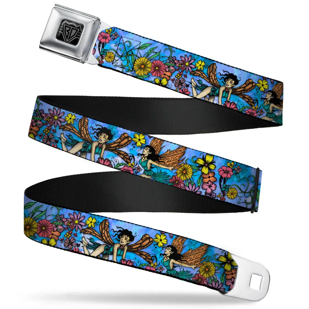 BD Wings Logo CLOSE-UP Full Color Black Silver Seatbelt Belt - TJ-Flower Fairy Webbing