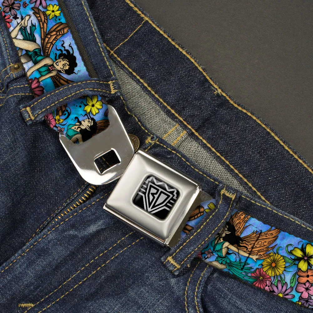 BD Wings Logo CLOSE-UP Full Color Black Silver Seatbelt Belt - TJ-Flower Fairy Webbing