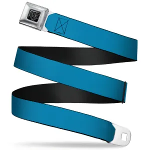 BD Wings Logo CLOSE-UP Full Color Black Silver Seatbelt Belt - Vivid Turquoise Webbing