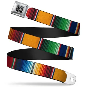 BD Wings Logo CLOSE-UP Full Color Black Silver Seatbelt Belt - Zarape2 Vertical Multi Color Stripe Webbing