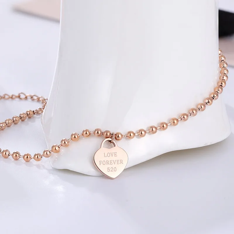 Beaded heart-shaped Pendant stainless steel Chain Anklet