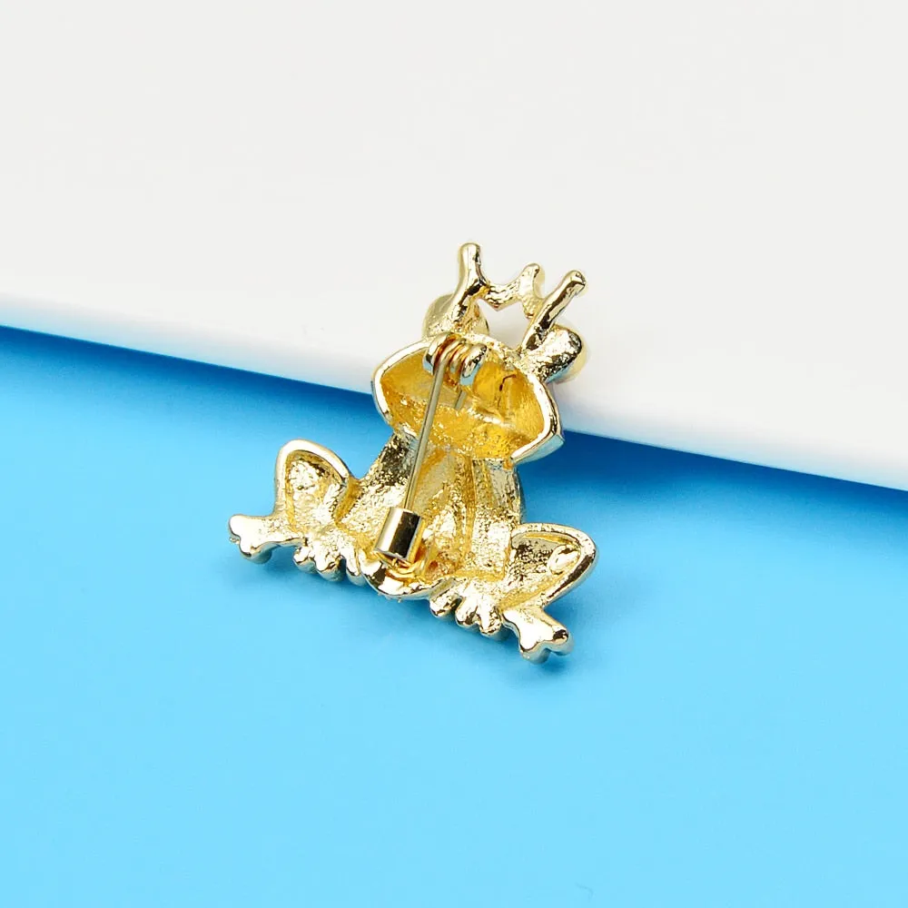 Beautiful Enamel Wear Crown Frog Brooches For Women And Men