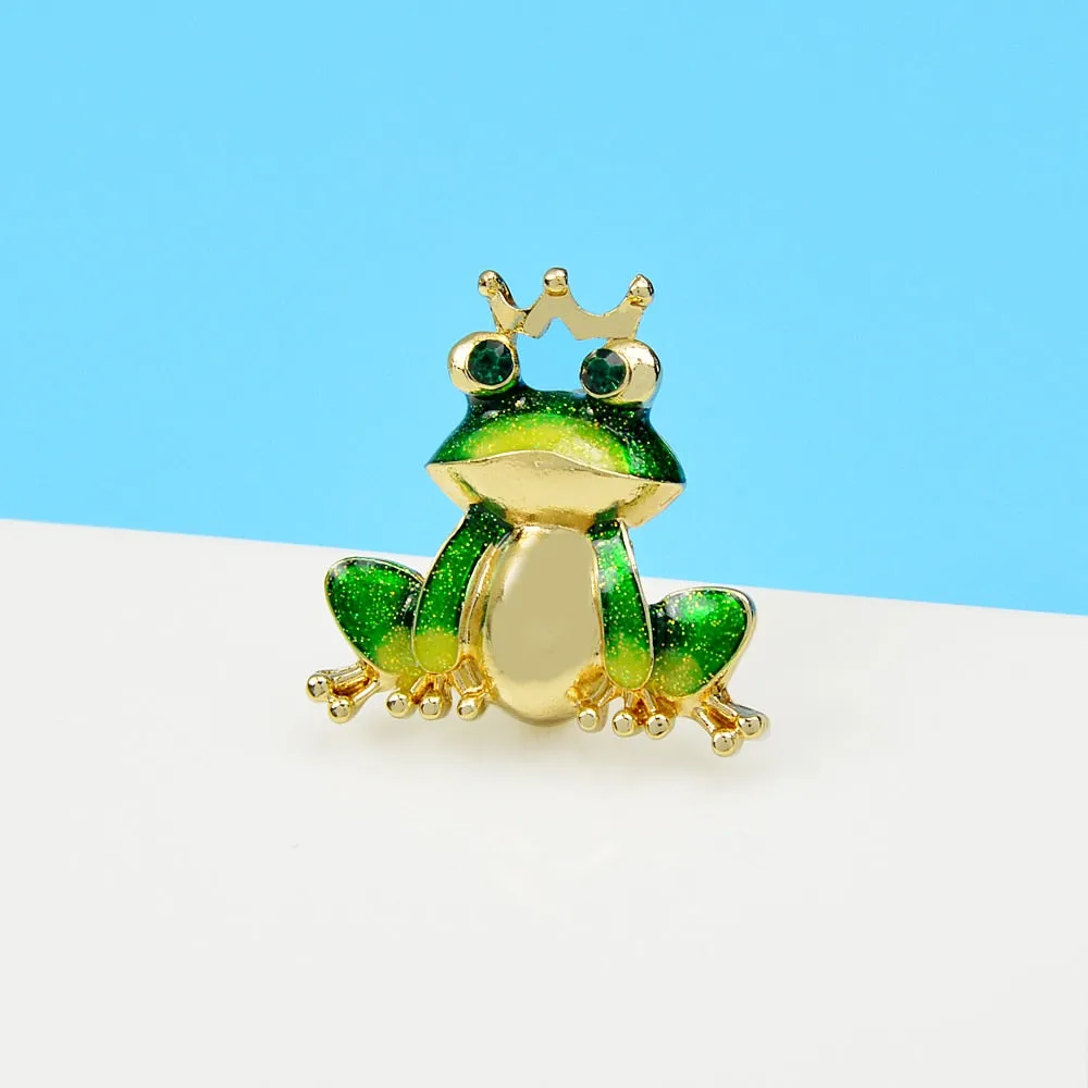 Beautiful Enamel Wear Crown Frog Brooches For Women And Men