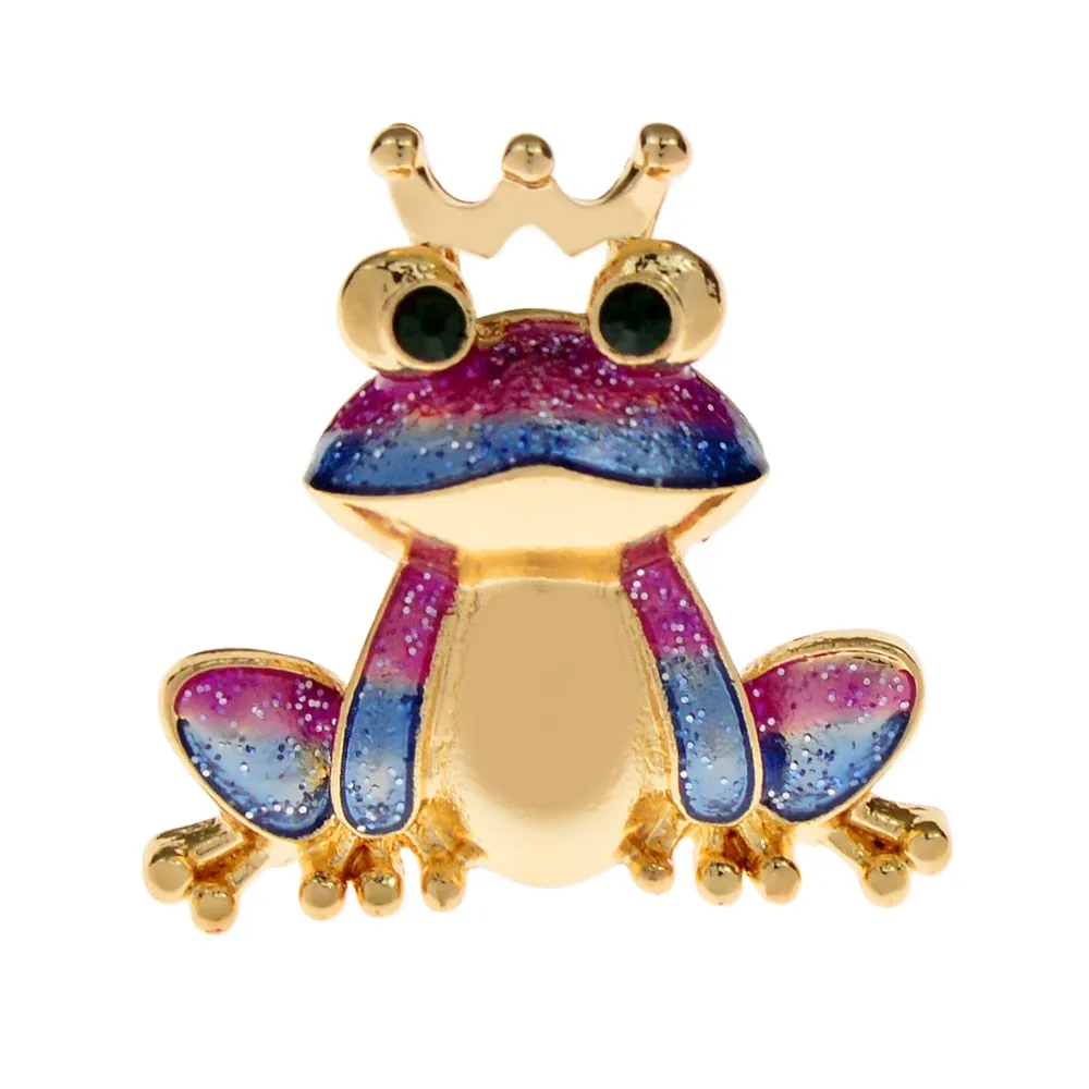 Beautiful Enamel Wear Crown Frog Brooches For Women And Men