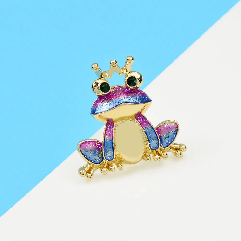 Beautiful Enamel Wear Crown Frog Brooches For Women And Men