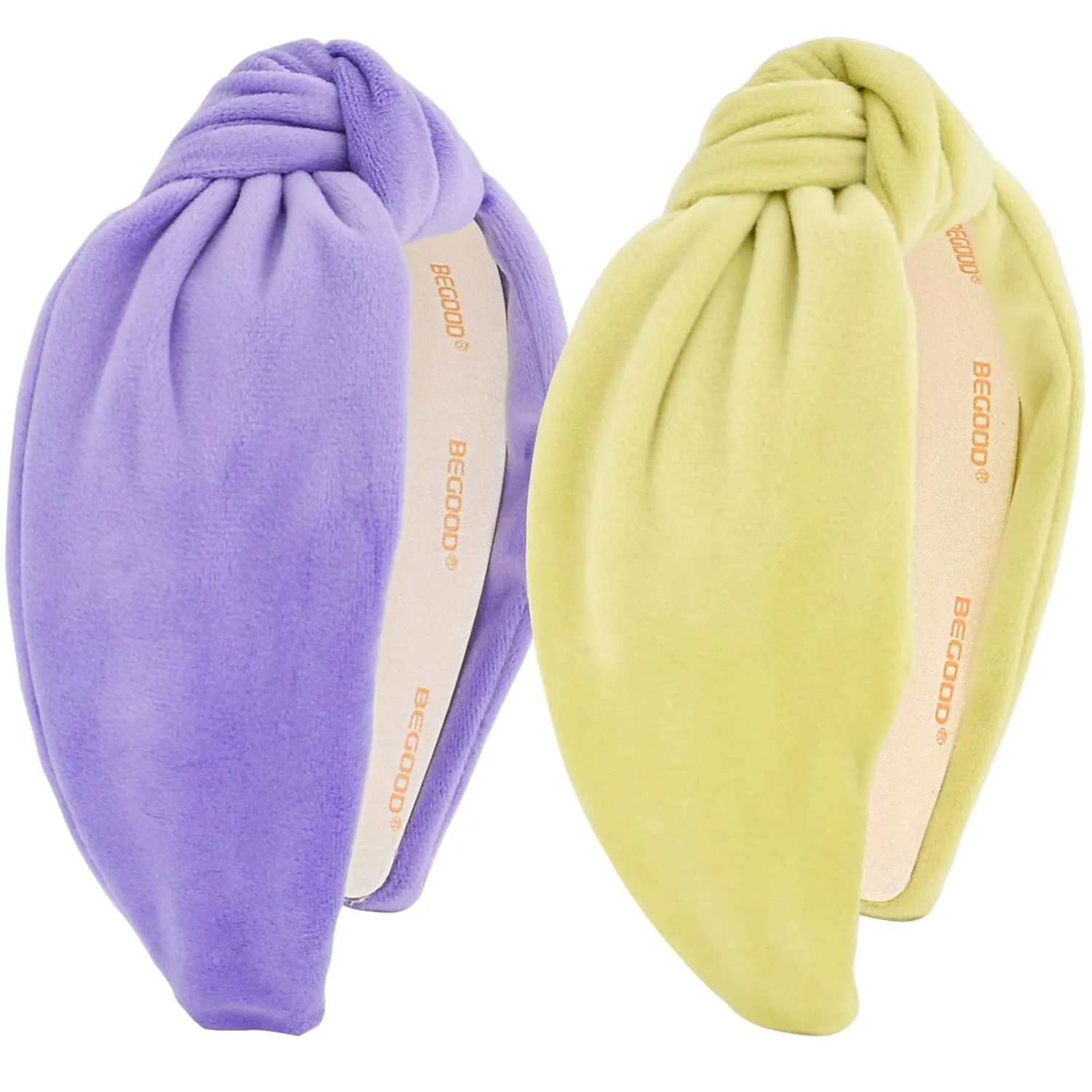 BEGOOD Women's Knotted Wide Velvet Headbands - Fashion Hairbands, Top Knot Turbans, Hair Accessories for Girls (2Pcs)