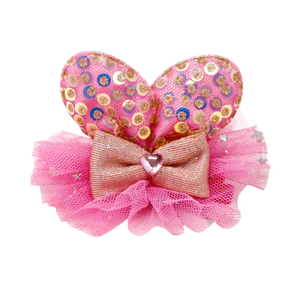 Bella Bunny Hot Pink Sequin Ears with Tulle Hairclips