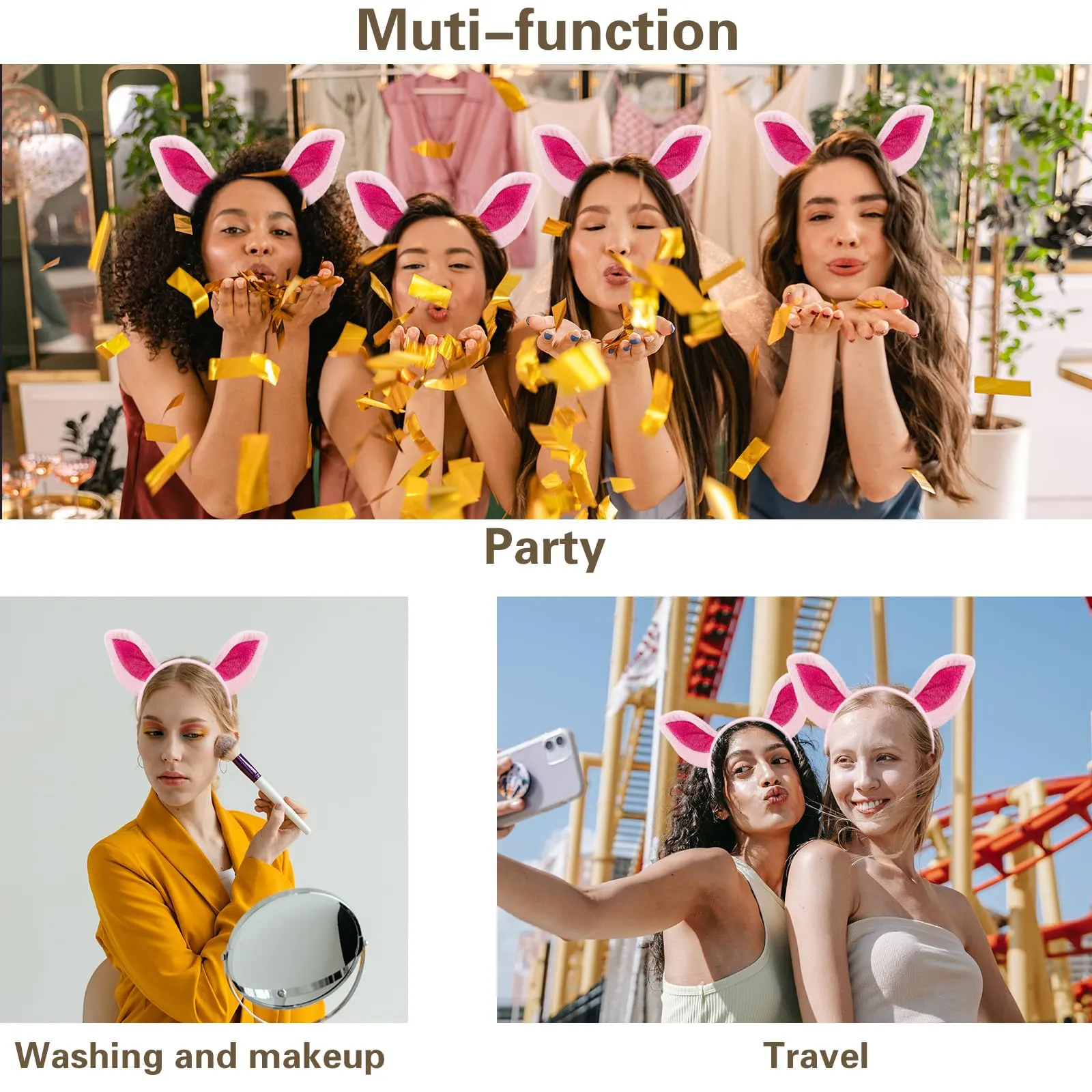 Beviliu Pig Ears Headband - Animal Pig Ears Costume for Adult, Cat Dog Bunny Fox Ears Headwear for Halloween Christmas Animal Theme Party Cosplay