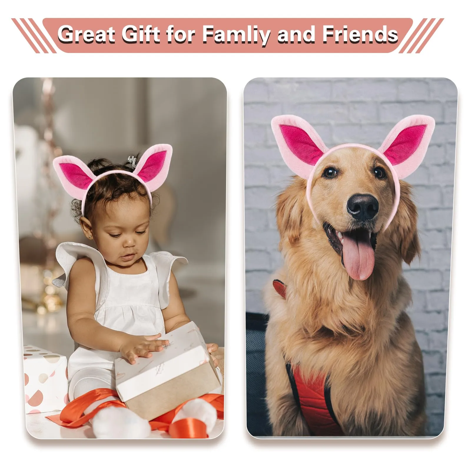 Beviliu Pig Ears Headband - Animal Pig Ears Costume for Adult, Cat Dog Bunny Fox Ears Headwear for Halloween Christmas Animal Theme Party Cosplay