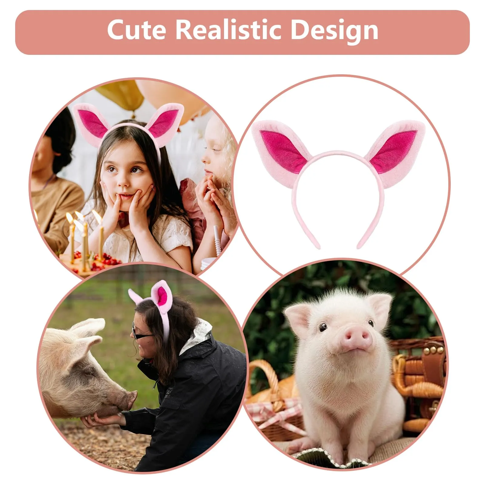 Beviliu Pig Ears Headband - Animal Pig Ears Costume for Adult, Cat Dog Bunny Fox Ears Headwear for Halloween Christmas Animal Theme Party Cosplay