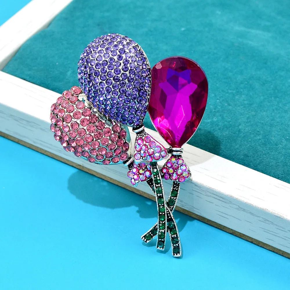 Big Crystal Balloon Brooches For Women Cute 2-color Romantic Office Party Rhinestone Brooch