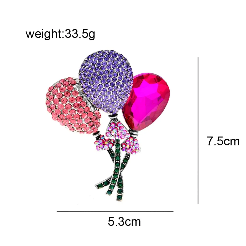 Big Crystal Balloon Brooches For Women Cute 2-color Romantic Office Party Rhinestone Brooch
