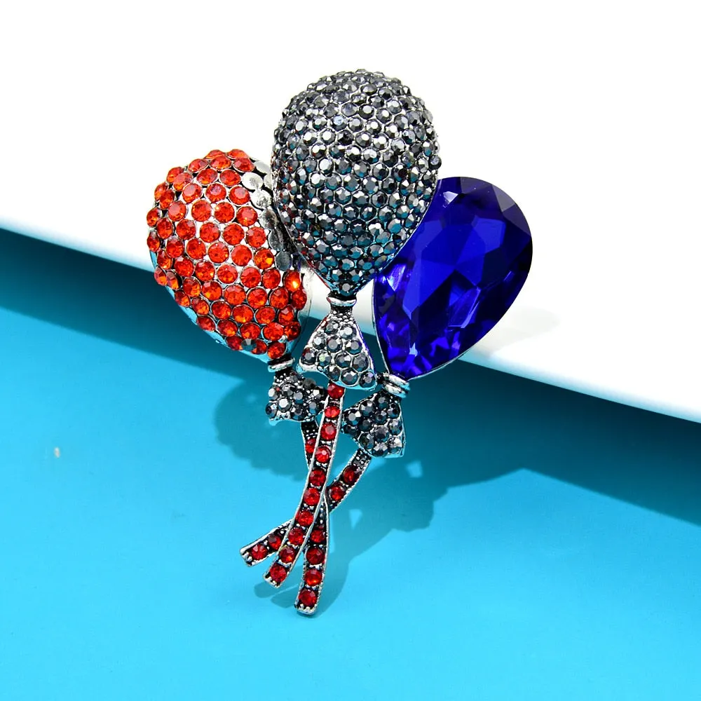 Big Crystal Balloon Brooches For Women Cute 2-color Romantic Office Party Rhinestone Brooch