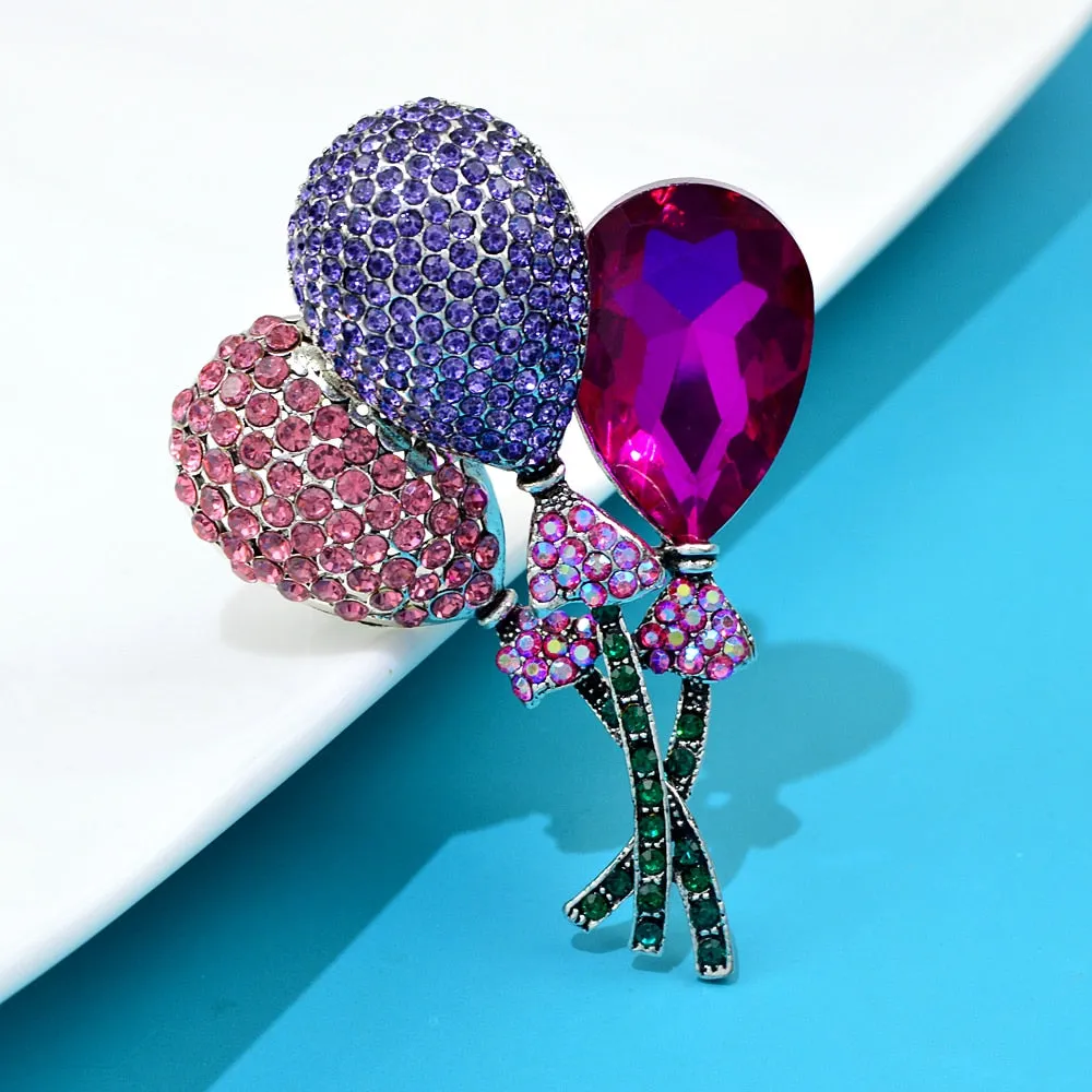 Big Crystal Balloon Brooches For Women Cute 2-color Romantic Office Party Rhinestone Brooch
