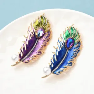 Big Crystal Feather Brooches For Women Luxury 2-color Enamel Feather Office Party Brooch