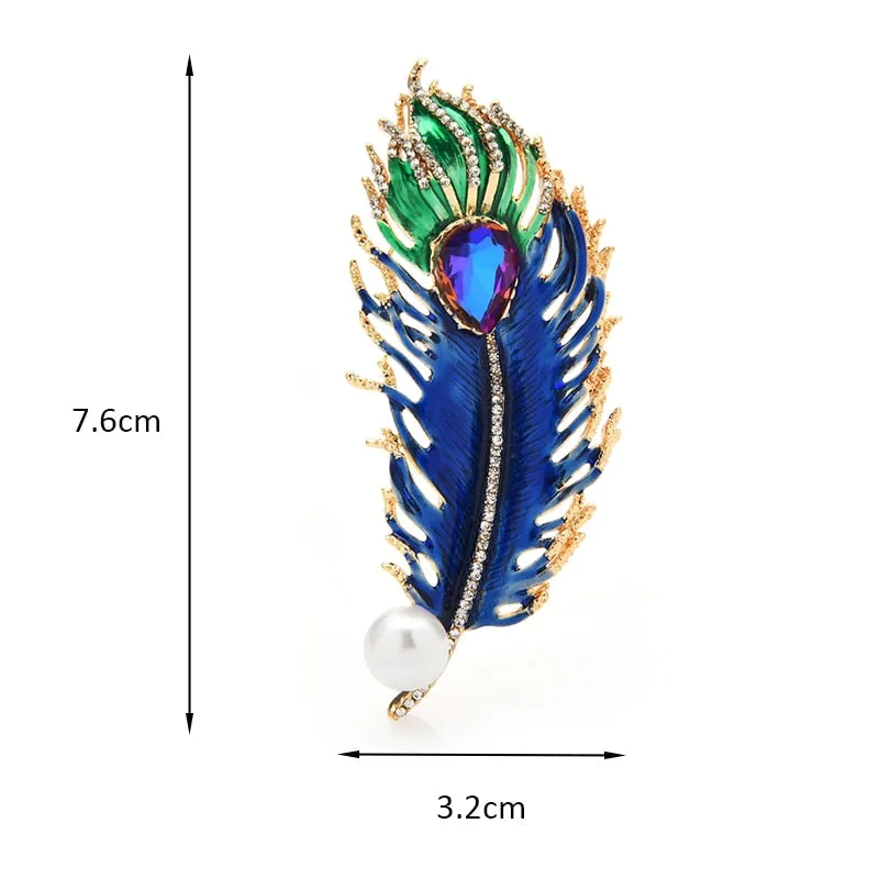 Big Crystal Feather Brooches For Women Luxury 2-color Enamel Feather Office Party Brooch