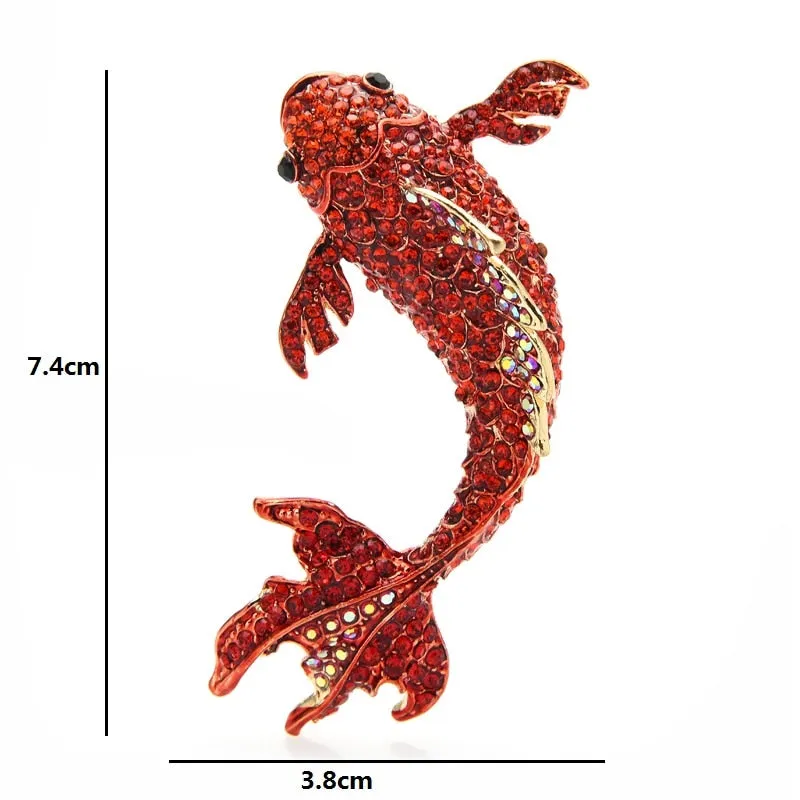 Big Red Fish Brooches Women Unisex Rhinestone Carp Fish Office Party Brooch