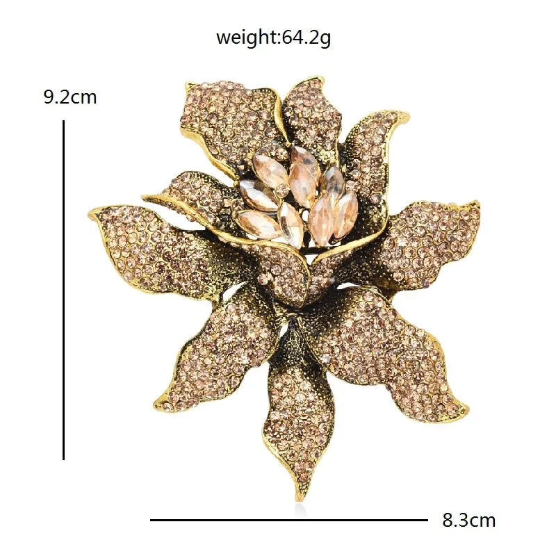 Big Rhinestone Flower Brooches For Women Unisex 3-color Beautiful Sparkling Flower Party Brooch
