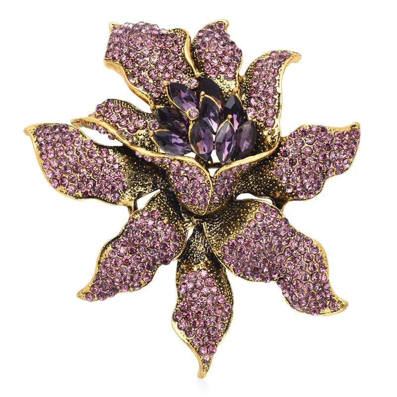 Big Rhinestone Flower Brooches For Women Unisex 3-color Beautiful Sparkling Flower Party Brooch